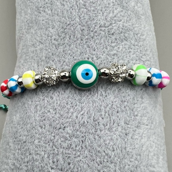 New Evil Eye Bead Aqua Macramé Adjustable Bracelet - Picture 1 of 5